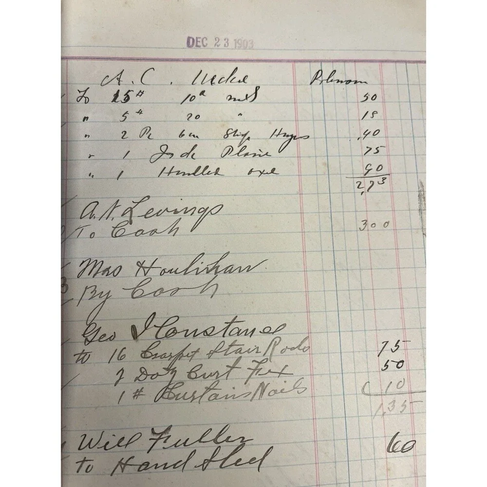 1903-1906 Leather Journal Ledger Store Ephemera Handwritten Paper Junk Journal